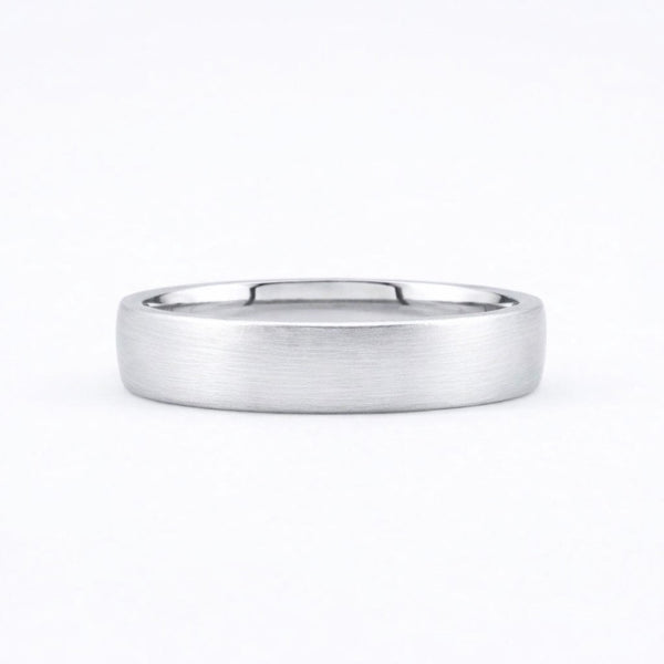 5mm 14K white gold low dome wedding band with brushed finish - side profile view