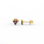 Alexandrite 3-Stone Cluster Stud Earrings – 14K Gold
