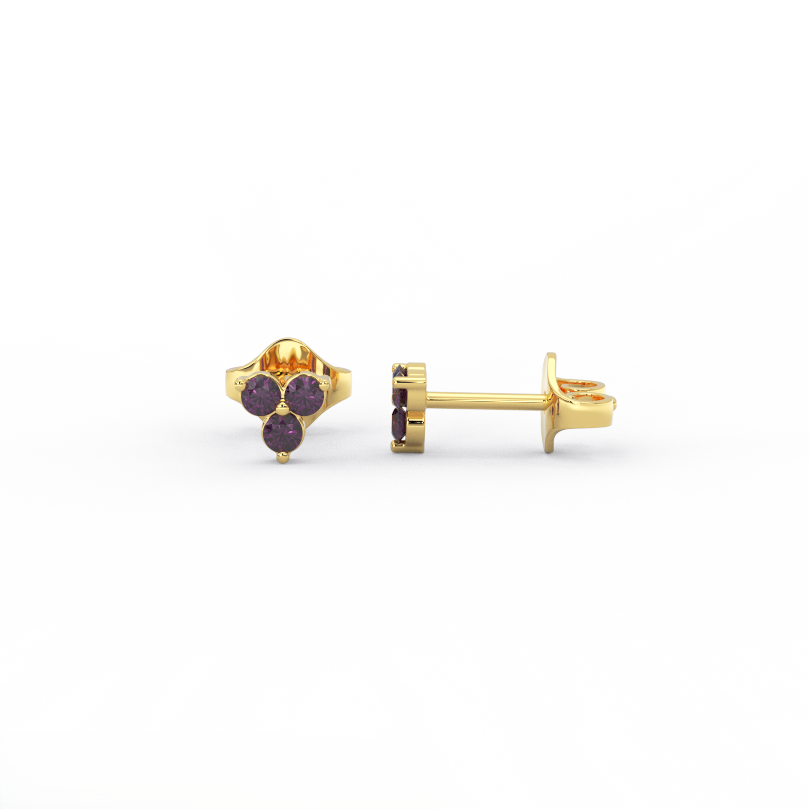 Alexandrite 3-Stone Cluster Stud Earrings – 14K Gold