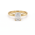 1ct emerald cut Lab-Grown Diamond solitaire engagement ring in 14K yellow gold, front view with four corner prongs