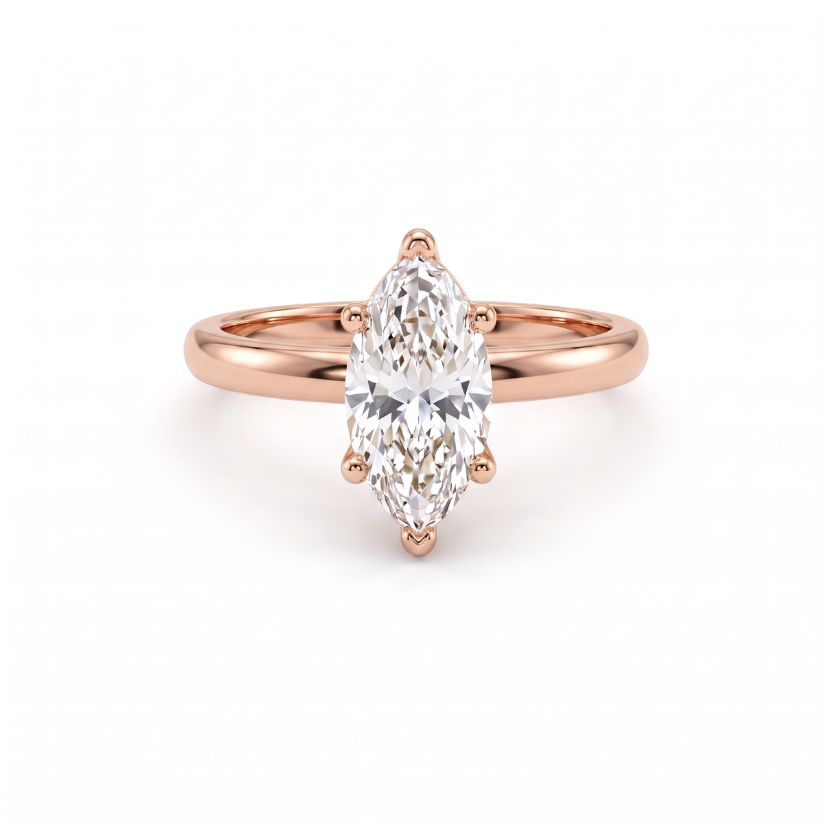 1ct marquise solitaire engagement ring in 14K rose gold, front view