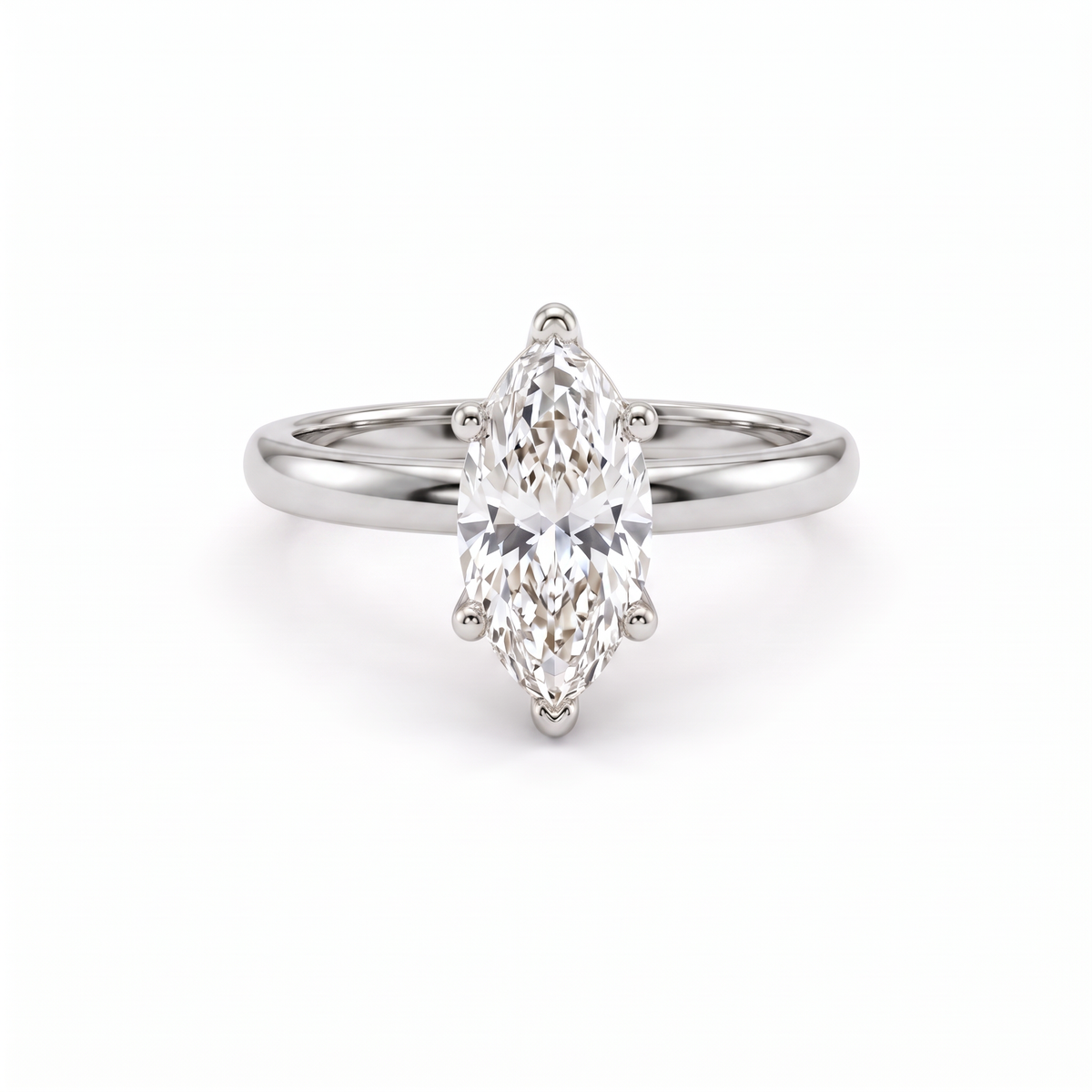 1ct marquise solitaire engagement ring in 14K white gold, front view