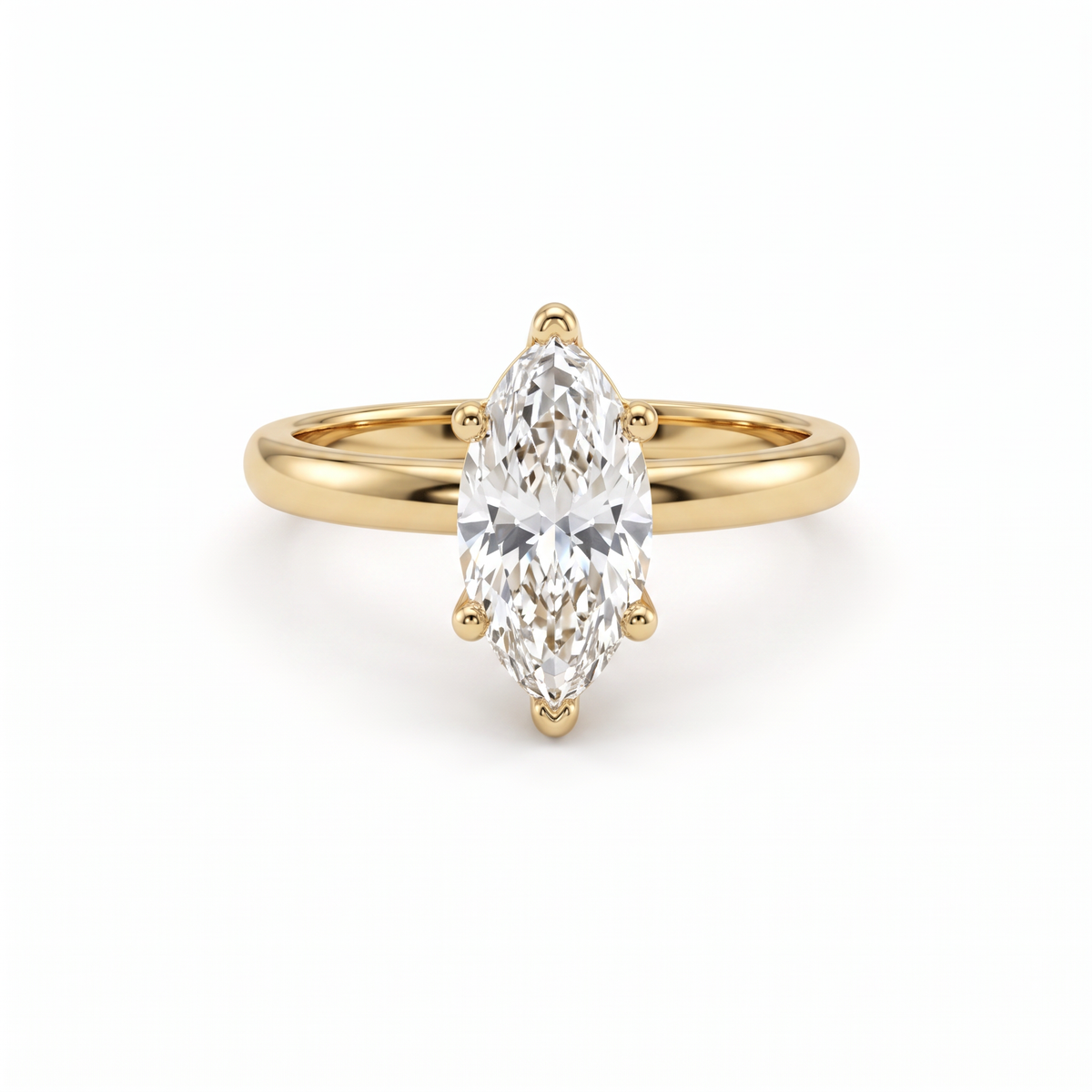 1ct marquise Lab-Grown Diamond solitaire engagement ring in 14K yellow gold, front view with V-prongs capping both points