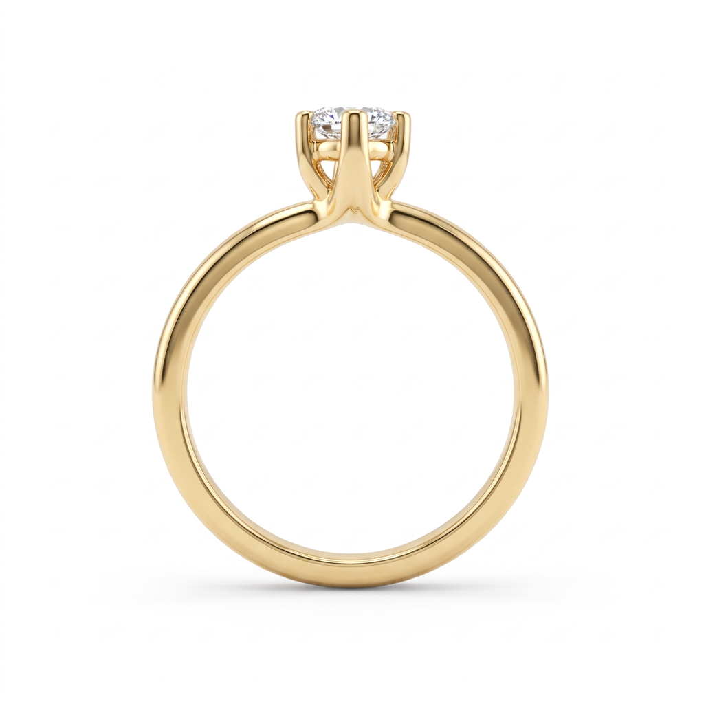Side profile of 1ct marquise solitaire engagement ring in 14K yellow gold showing how low the stone sits on the finger