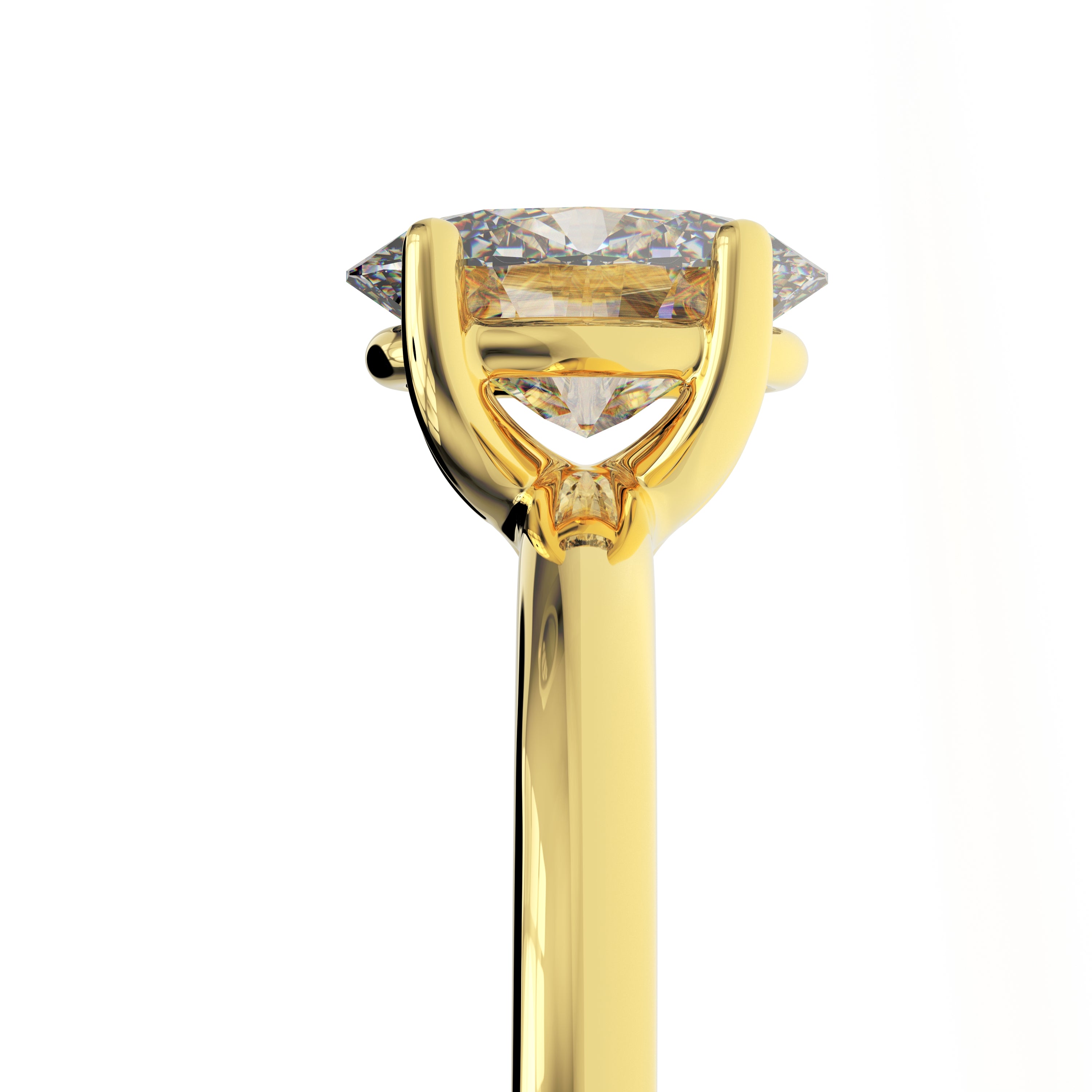 Side crown view of oval solitaire engagement ring handcrafted in New York