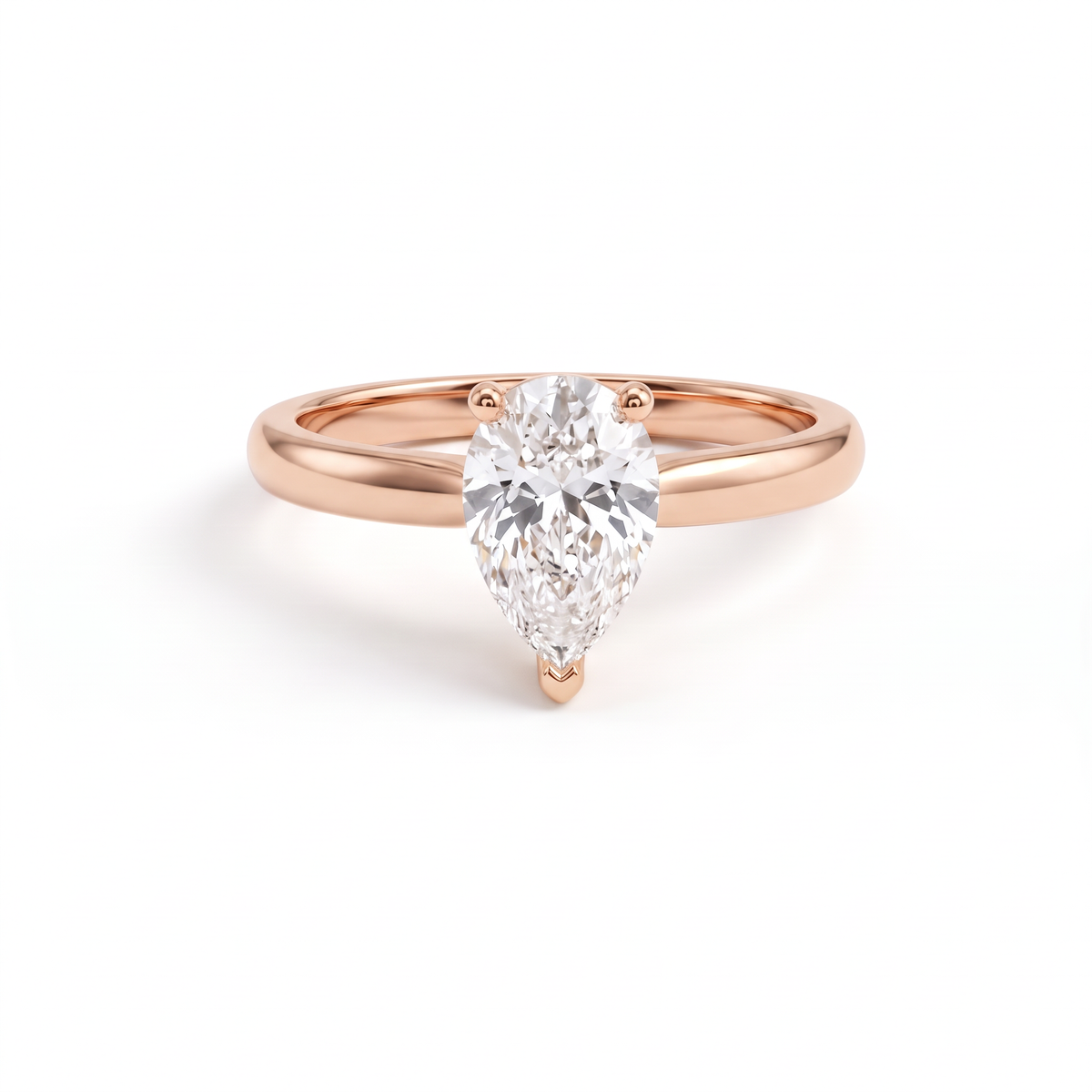 1ct pear solitaire engagement ring in 14K rose gold, front view