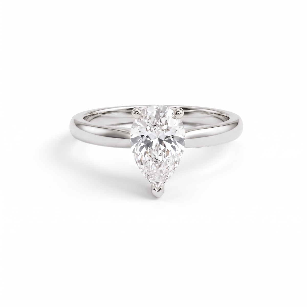 1ct pear solitaire engagement ring in 14K white gold, front view