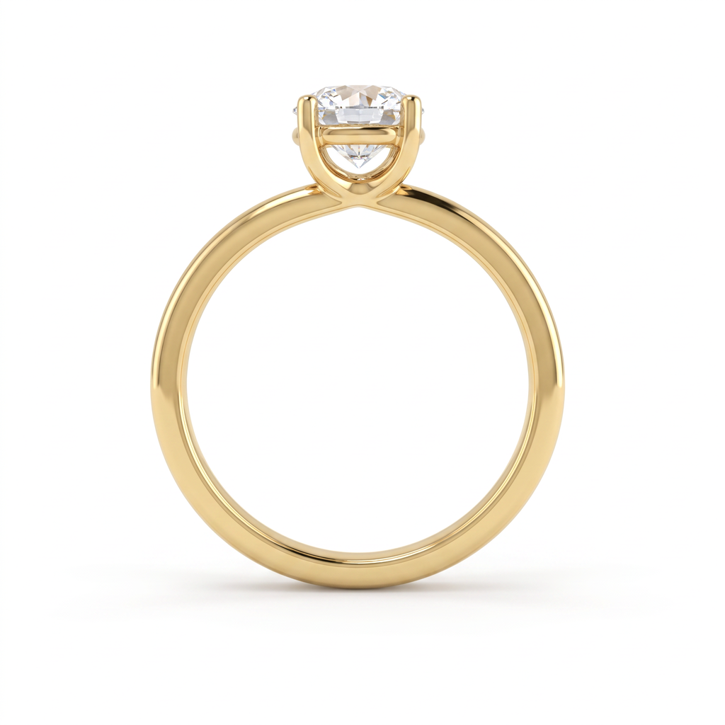 Gallery view of 1ct round solitaire engagement ring in 14K yellow gold showing the low compact basket