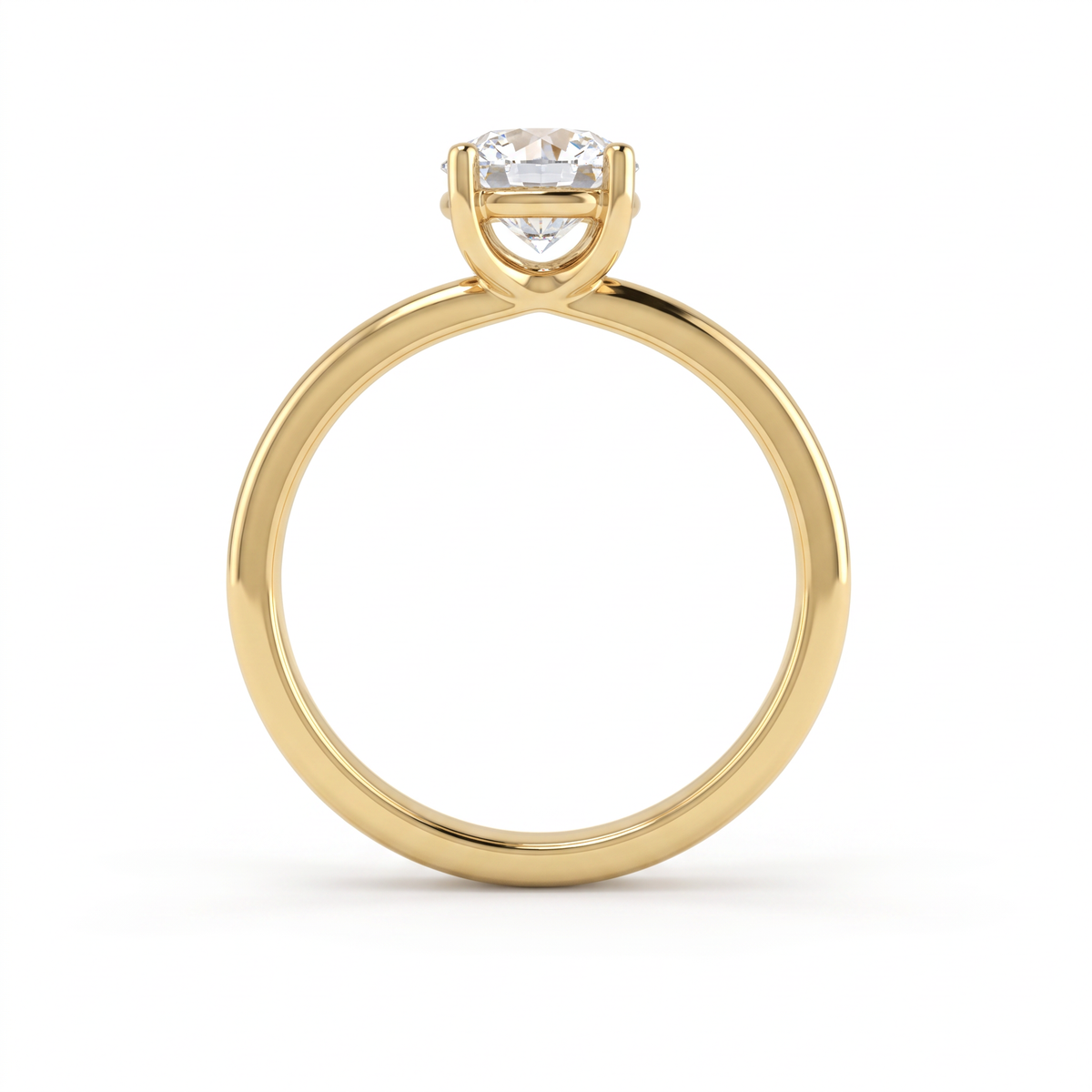 Gallery view of 1ct round solitaire engagement ring in 14K yellow gold showing the low compact basket