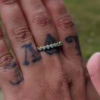 lab grown diamond bezel wedding ring on finger