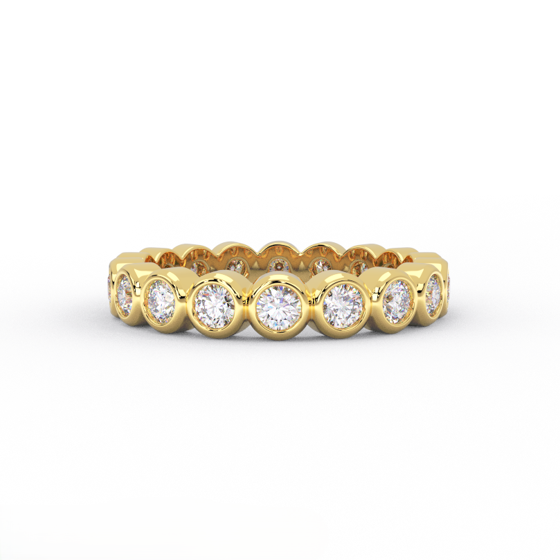 1 ct bezel set lab grown diamond wedding ring in solid 14K yellow gold – front view