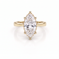 2.5ct marquise cut Lab-Grown Diamond hidden halo engagement ring in 14K yellow gold, front view