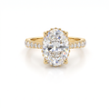 2.5ct oval Lab-Grown Diamond engagement ring in 14K yellow gold with hidden halo and pavé band, top view