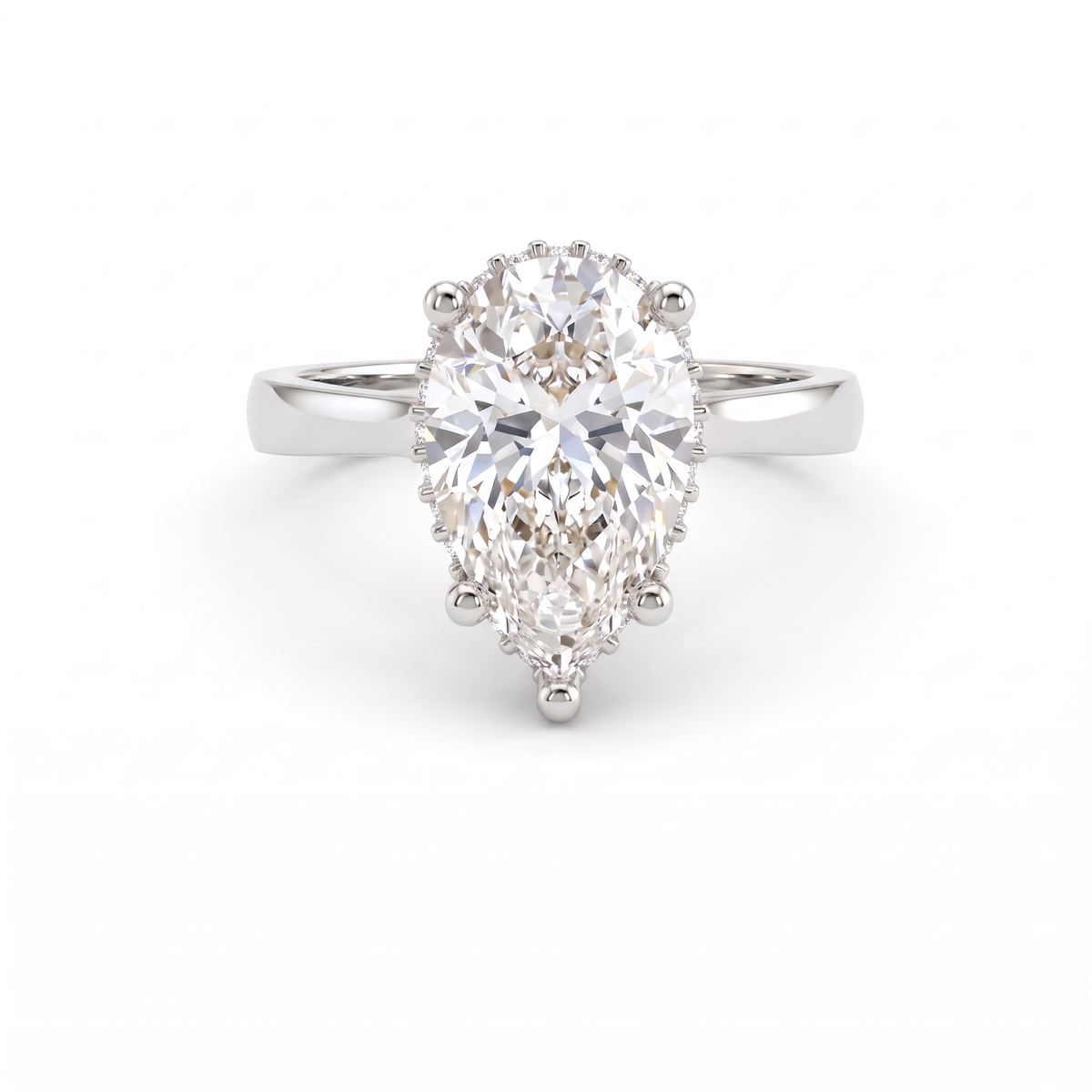 2.5ct pear shaped hidden halo engagement ring in 14K white gold with a Lab-Grown Diamond center stone
