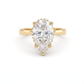 2.5ct pear cut Lab-Grown Diamond hidden halo engagement ring in 14K yellow gold, front view