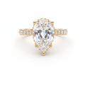 2.5ct Pear Cut Lab-Grown Diamond engagement ring in 14K yellow gold with hidden halo and pavé band, front view