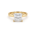 2.5ct princess cut diamond solitaire in 14K yellow gold, front view, four corner prongs on a 2.5mm shank