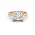 2.5ct princess cut Lab-Grown Diamond engagement ring in 14K yellow gold with hidden halo and pavé band, top view