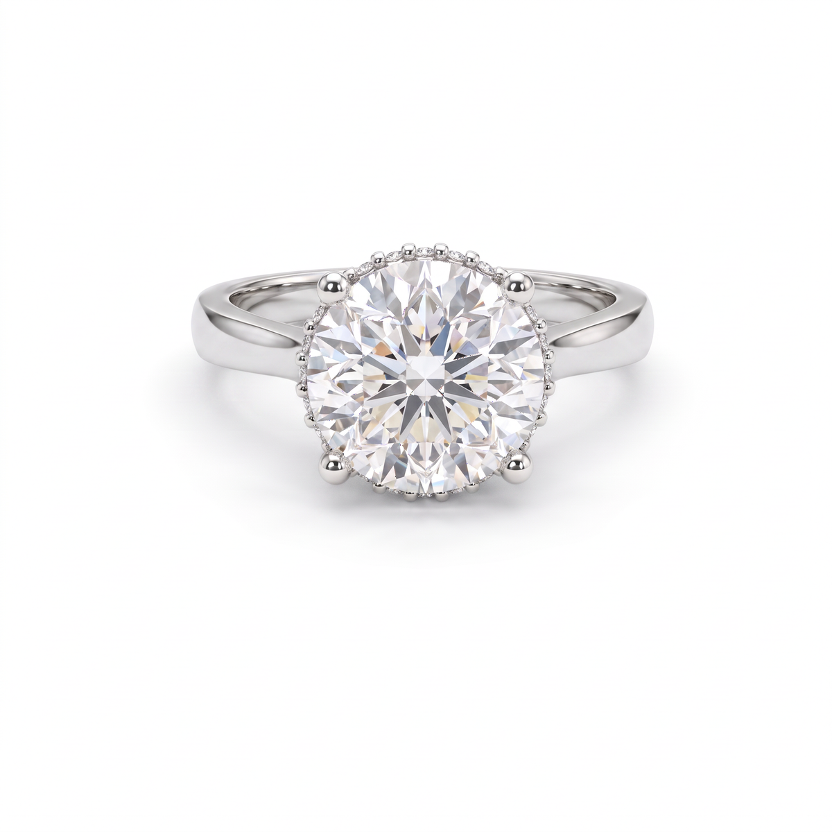 2.5ct round hidden halo engagement ring in 14K white gold with a Lab-Grown Diamond center stone
