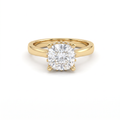 2ct cushion cut diamond with hidden halo in 14K yellow gold, front view, four-prong head on a 2.5mm shank