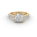 2ct cushion cut Lab-Grown Diamond engagement ring in 14K yellow gold with hidden halo and pavé band, top view