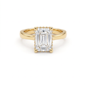 2ct emerald cut Lab-Grown Diamond hidden halo engagement ring in 14K yellow gold, front view