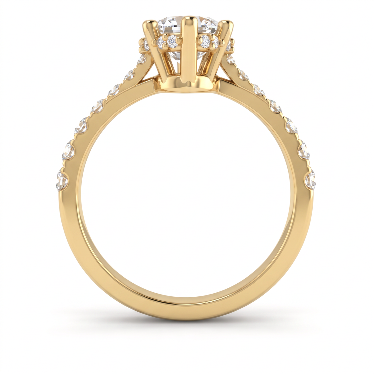 Profile view of a 2ct marquise engagement ring in 14K gold showing the hidden halo of Lab-Grown Diamonds under the center stone