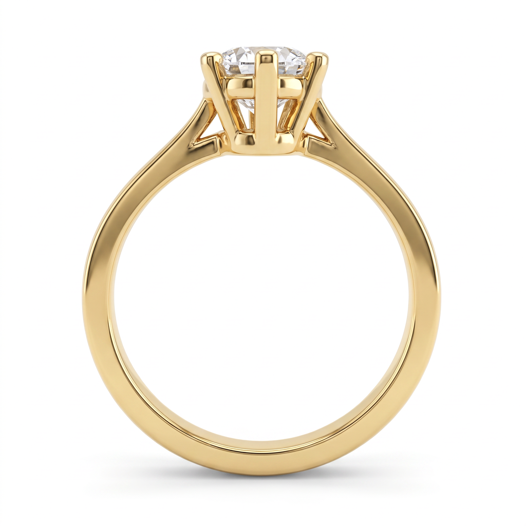 Side profile of the 2ct marquise solitaire in 14K yellow gold, showing the second gallery beneath the basket