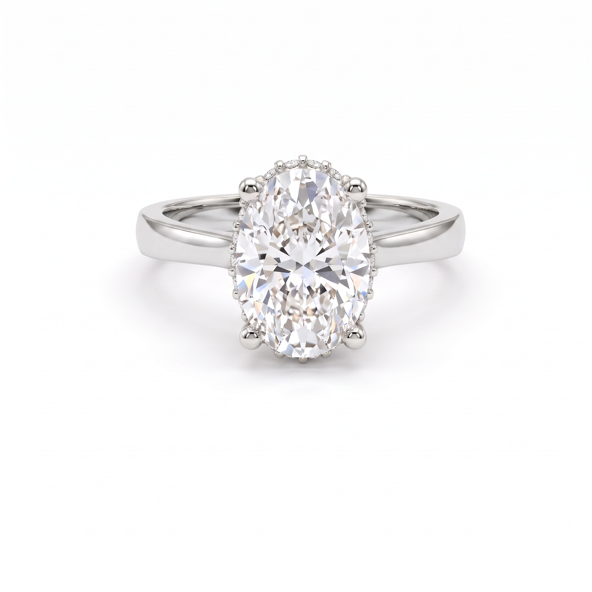 2 carat oval cut Lab-Grown Diamond hidden halo engagement ring in 14K white gold