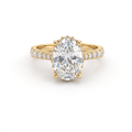 2ct oval Lab-Grown Diamond engagement ring in 14K yellow gold with hidden halo and pavé band, top view