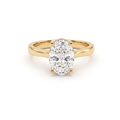 2ct oval cut diamond solitaire in 14K yellow gold, front view, four-prong head on a 2.5mm shank