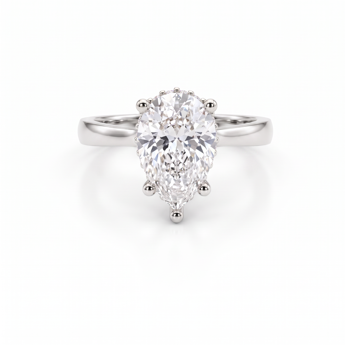2ct pear shaped hidden halo engagement ring in 14K white gold with a Lab-Grown Diamond center stone