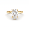 2ct pear cut diamond solitaire in 14K yellow gold, front view, five-prong head on a 2.5mm shank