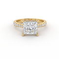 2ct princess cut Lab-Grown Diamond engagement ring in 14K yellow gold with hidden halo and pavé band, top view