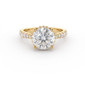 2ct Round Brilliant Lab-Grown Diamond engagement ring in 14K yellow gold with hidden halo and pavé band, front view