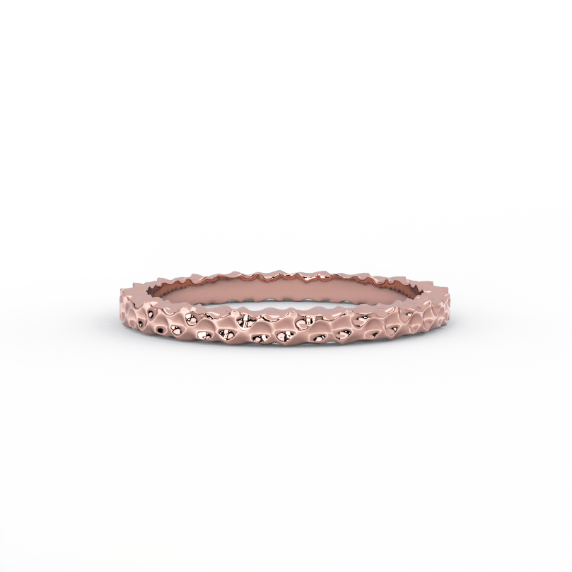 2mm hammered gold wedding band in solid 14K rose gold – front view