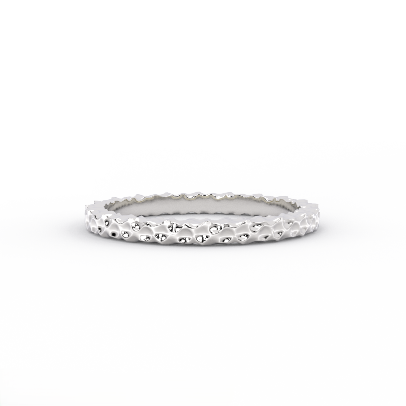 2mm hammered gold wedding band in solid 14K white gold – front view