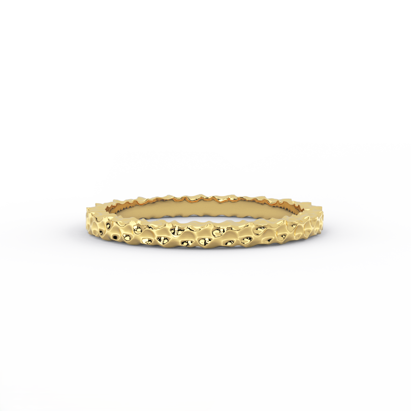 2mm hammered gold wedding band in solid 14K yellow gold – front view