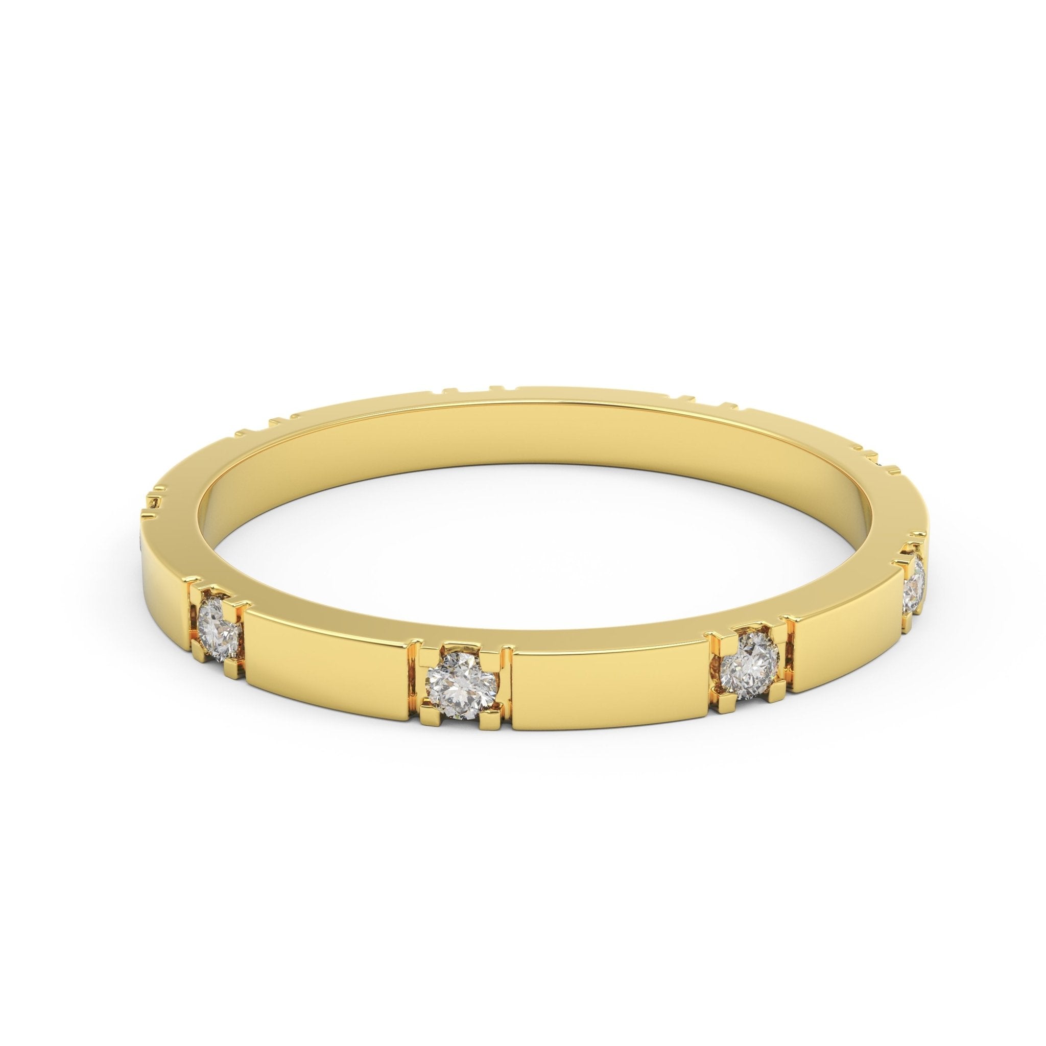 Black Pearl of Queens 2mm segment diamond band in 14K gold with nine round diamonds 