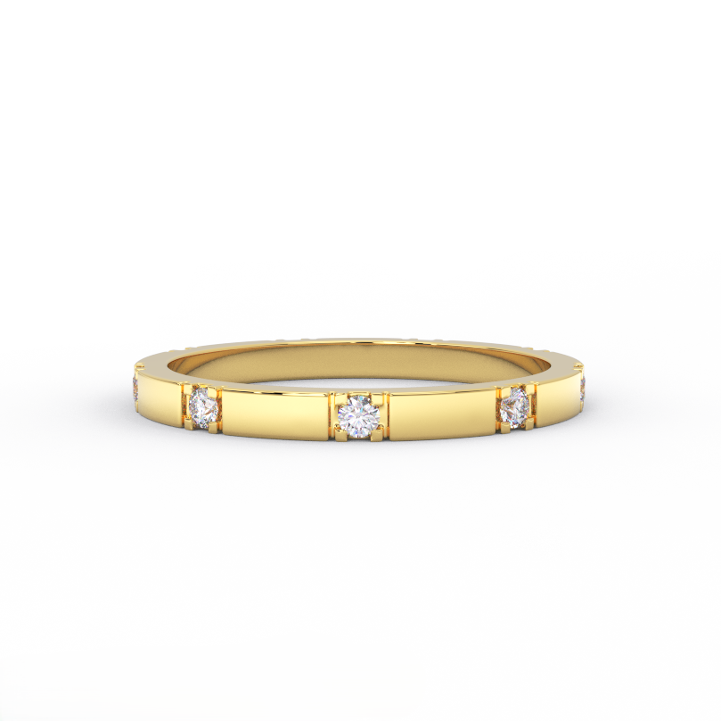 2mm segment diamond band in solid 14K yellow gold – front view