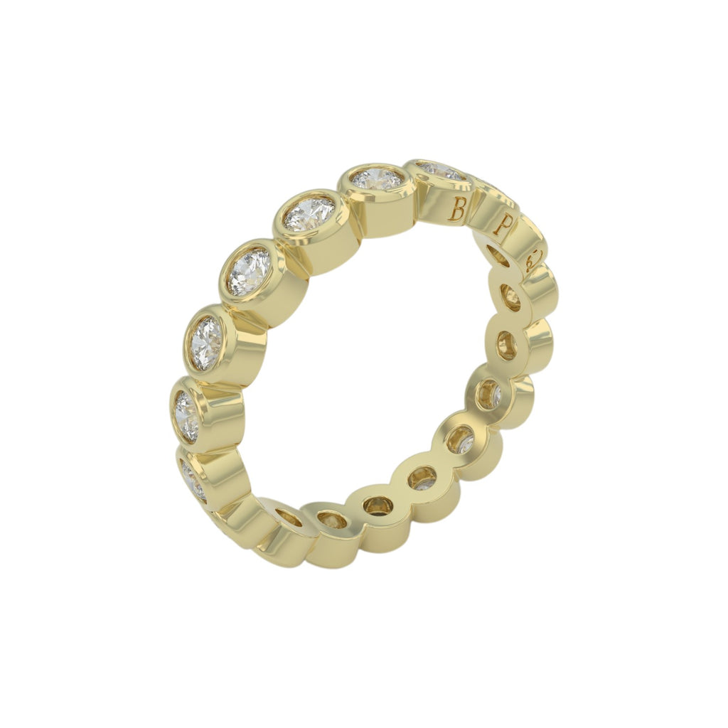 1ct wedding ring, bezel set angled view for details in 14k yellow gold