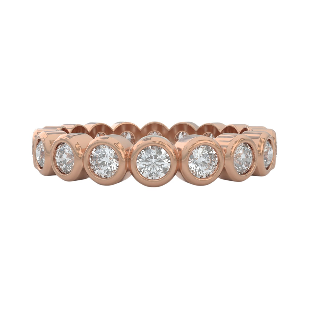 1ct wedding ring, bezel set closed up view for details in 14k rose gold