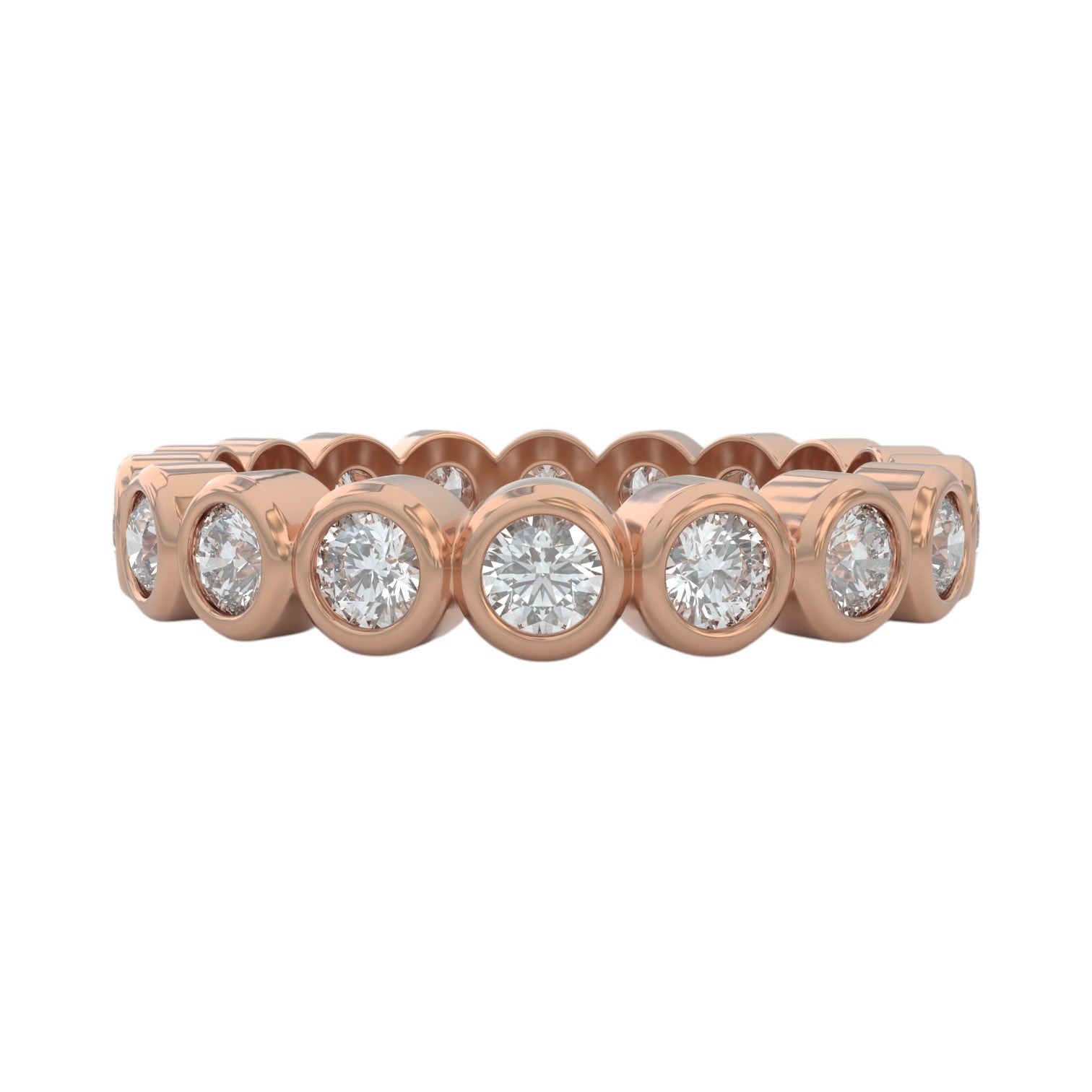 1ct wedding ring, bezel set closed up view for details in 14k rose gold