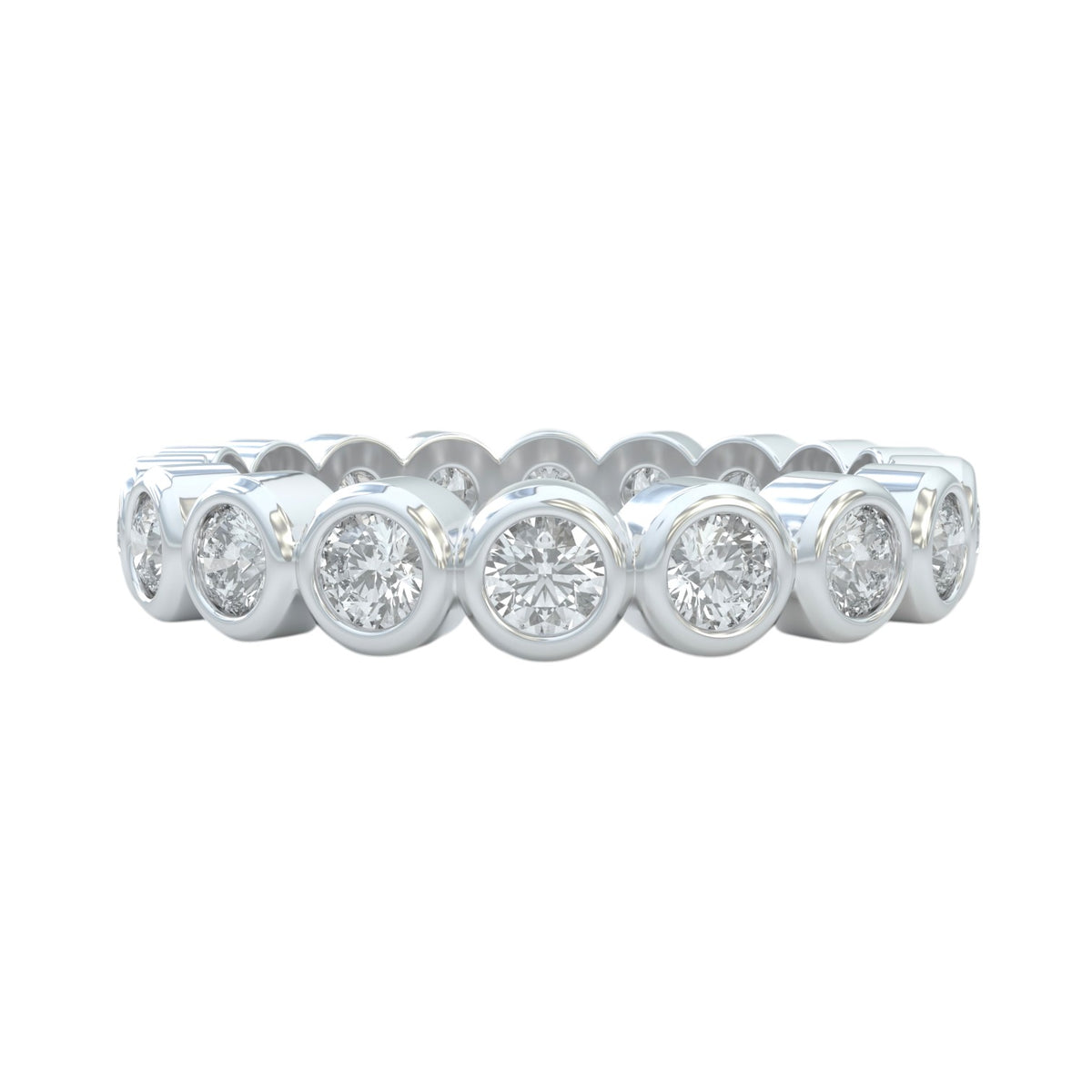 1ct wedding ring, bezel set closed up view for details in 14k white gold