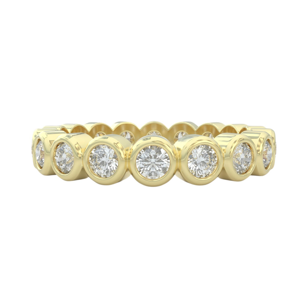 1ct wedding ring, bezel set closed up view for details in 14k yellow gold