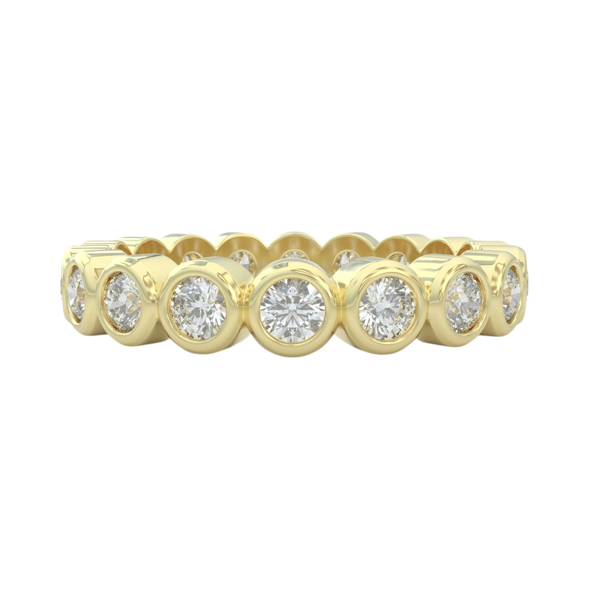1ct wedding ring, bezel set closed up view for details in 14k yellow gold
