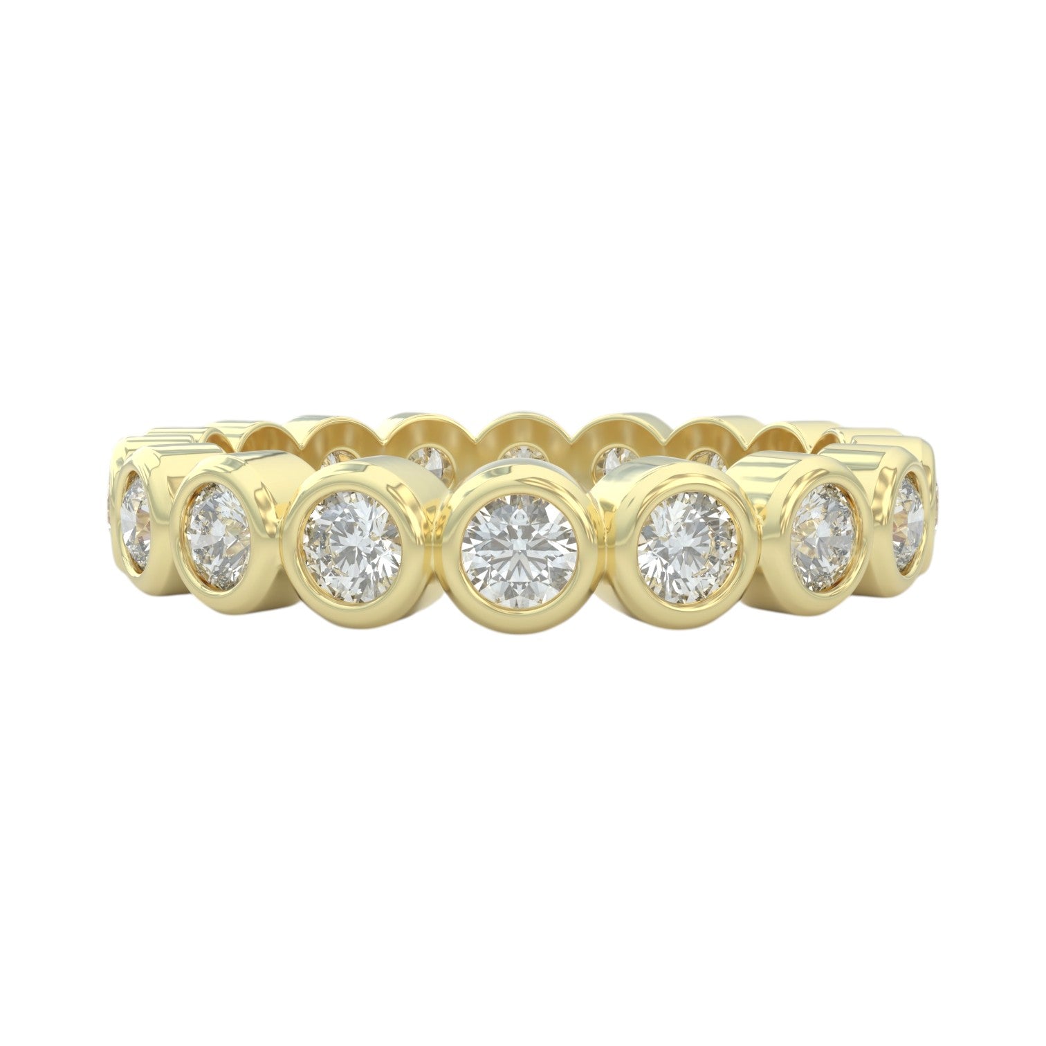 1ct wedding ring, bezel set closed up view for details in 14k yellow gold