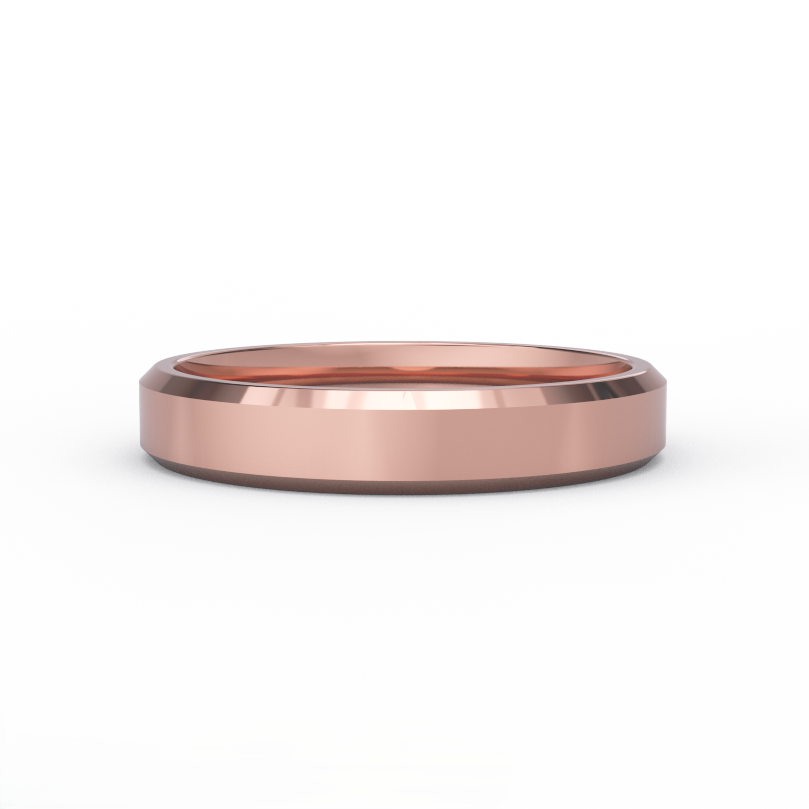 4mm beveled edge men’s wedding band in solid 14K rose gold - front view