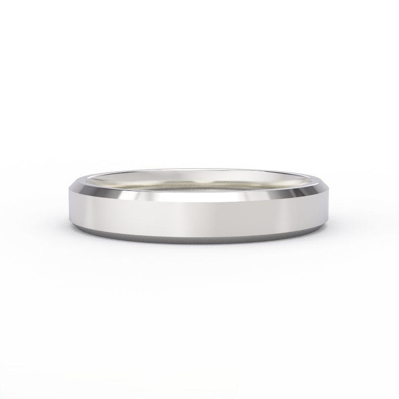 4mm beveled edge men’s wedding band in solid 14K white gold - front view