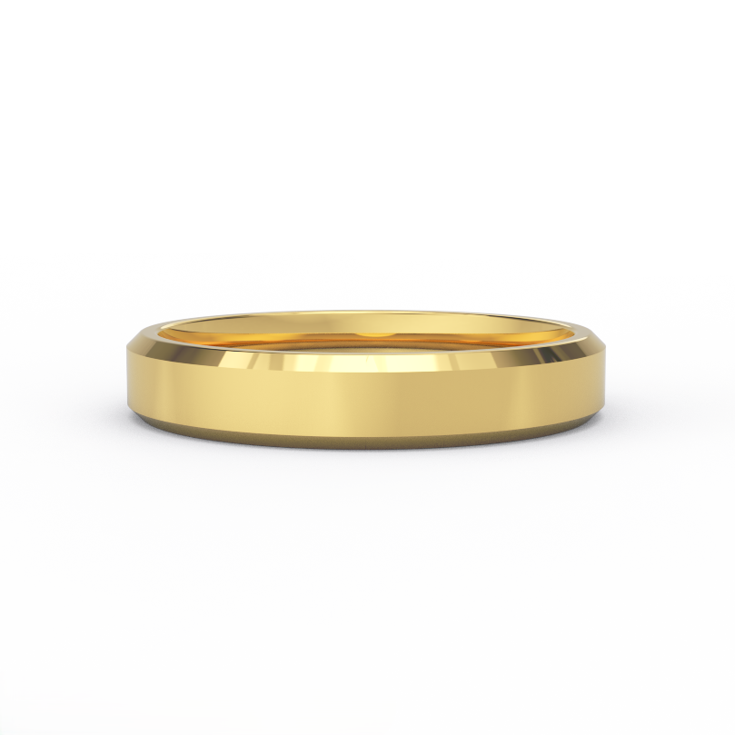 4mm beveled edge men’s wedding band in solid 14K yellow gold - front view